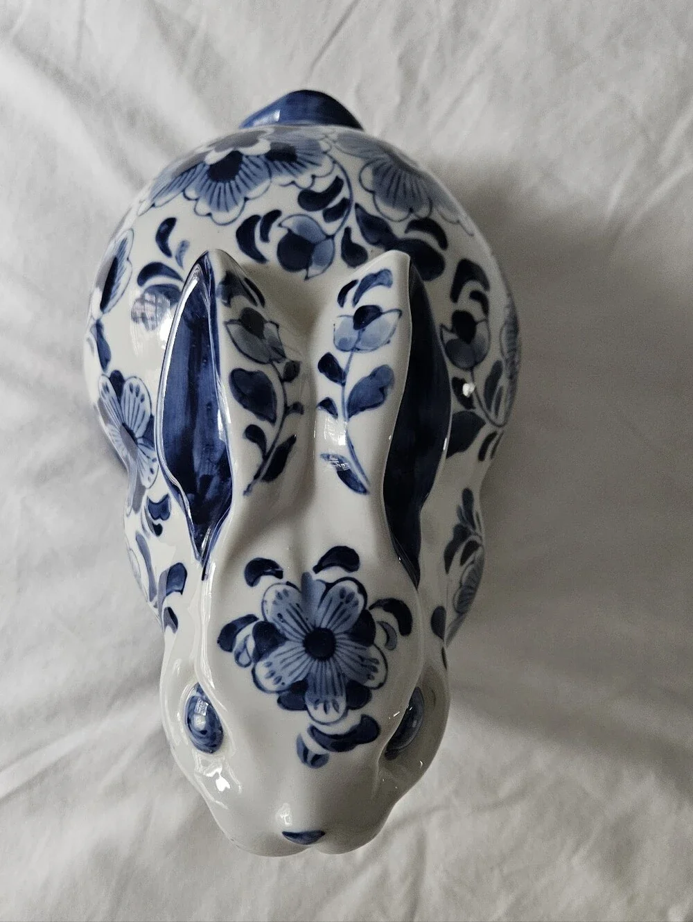 Vintage Delft Style Blue & White Chinoiserie Ceramic Rabbit Figurine | SZ 9